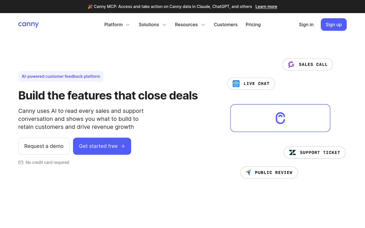 canny.io homepage as captured during this analysis
