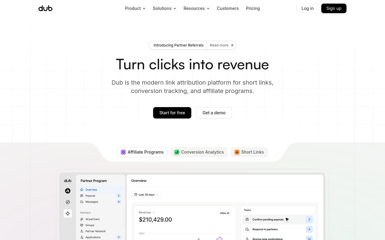 dub.co homepage as captured during this analysis