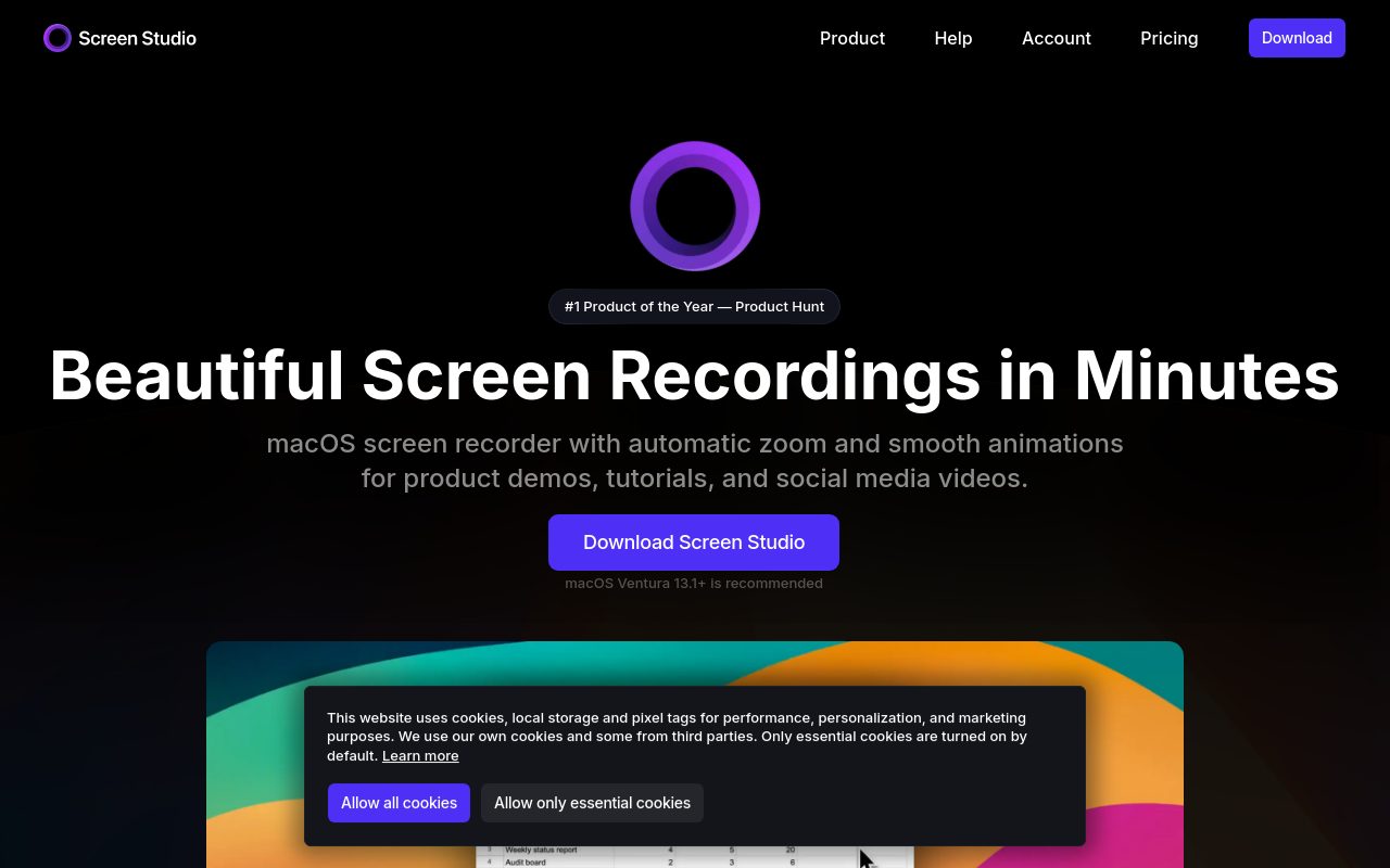 screen.studio homepage as captured during this analysis