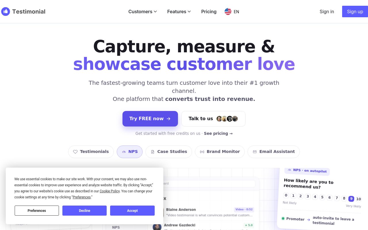 testimonial.to homepage as captured during this analysis